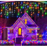 Instalatii turturi perdea franjuri 15m 330 leduri 8 jocuri interconectabile multicolor albastru alb