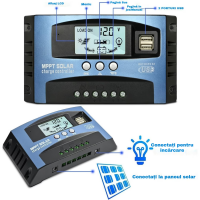 Controler solar 12V/24V, 60A, cu afisaj LCD si doua porturi USB