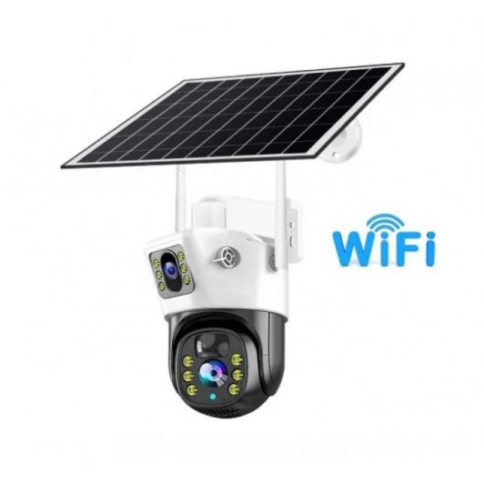Camera Supraveghere dubla WIFI panou solar, 2 camere, 6MP, inregistrare card sau cloud