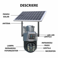 Camera Supraveghere dubla WIFI panou solar, 2 camere, 6MP, inregistrare card sau cloud