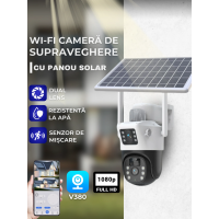 Camera Supraveghere dubla WIFI panou solar, 2 camere, 6MP, inregistrare card sau cloud