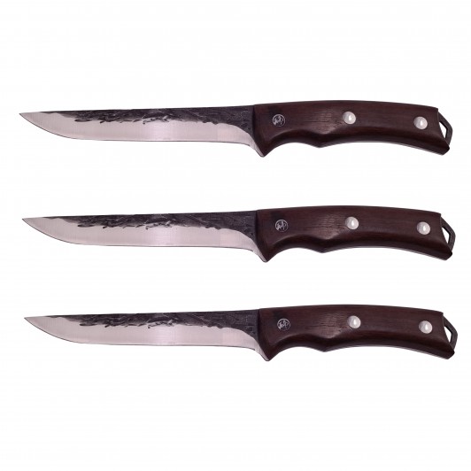 Set trei cutite macelarie  , lucrate manual, Hunter Swish, 27.5 cm, maro, teaca piele