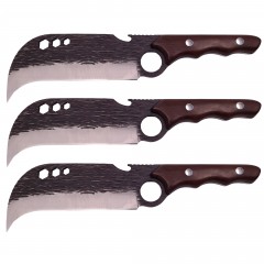 Set trei cutite macelarie  , lucrate manual, Claw of Osaka, 27.5 cm, maro, teaca piele