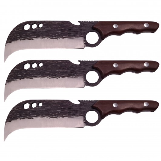 Set trei cutite macelarie  , lucrate manual, Claw of Osaka, 27.5 cm, maro, teaca piele