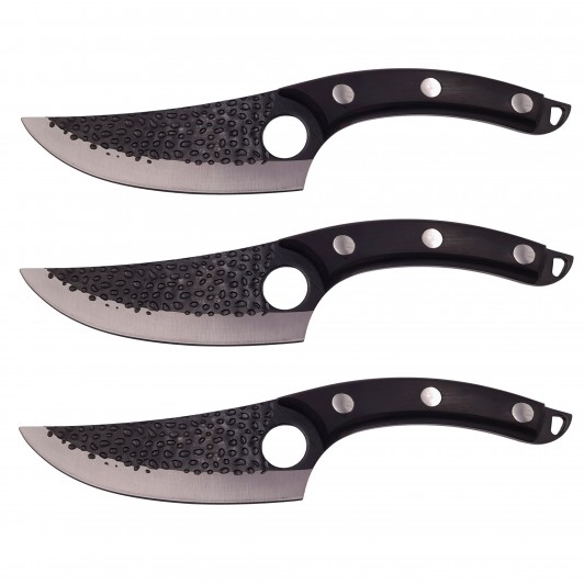 Set trei cutite macelarie  , lucrate manual, Huang Cook, 27.5 cm, negru, teaca piele