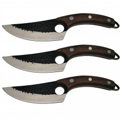 Set trei cutite macelarie  , lucrate manual, Cool Cook, 27.5 cm, maro, teaca inclusa