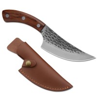 Set trei cutite macelarie  , lucrate manual, 24.5 cm, maro, teaca piele inclusa