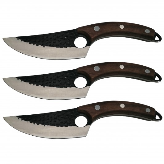 Set trei cutite macelarie  , lucrate manual, Fine Cook, 27.5 cm, maro, teaca piele inclus
