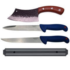 Set pentru macelarie  , cutite bucatarie, injunghiat si suport magnetic, otel inoxidabil