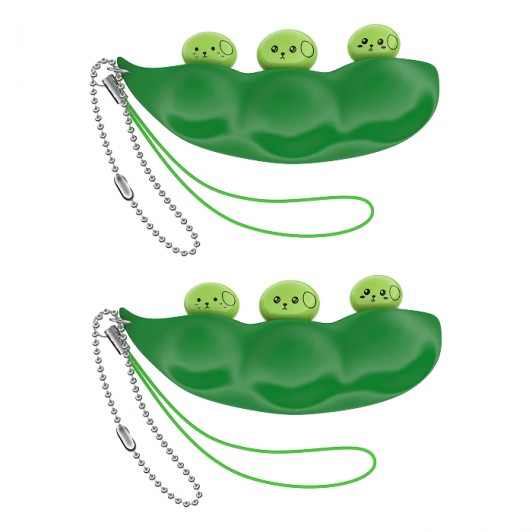 Set doua jucarii antistres  , pastaie de mazare, tip breloc, 6.5 cm, verde