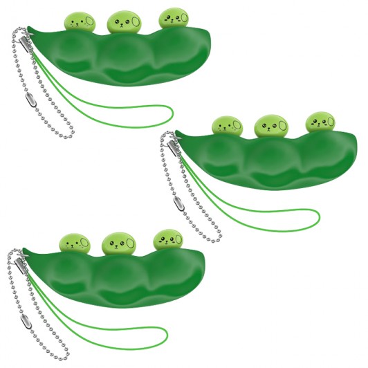 Set trei jucarii antistres  , pastaie de mazare, tip breloc, 6.5 cm, verde