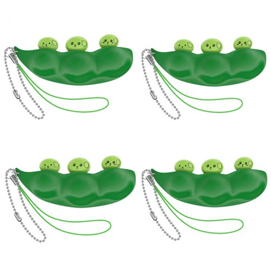 Set patru jucarii antistres  , pastaie de mazare, tip breloc, 6.5 cm, verde