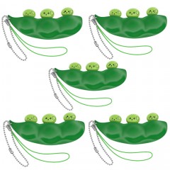 Set cinci jucarii antistres , pastaie de mazare, tip breloc, 6.5 cm, verde