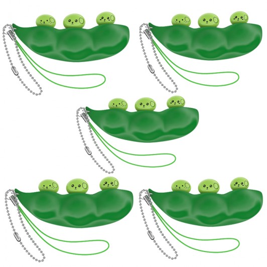 Set cinci jucarii antistres , pastaie de mazare, tip breloc, 6.5 cm, verde