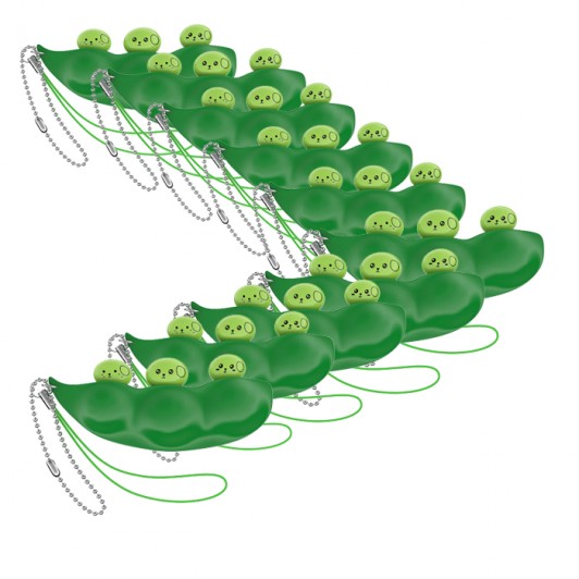 Set zece jucarii antistres  , pastaie de mazare, tip breloc, 6.5 cm, verde