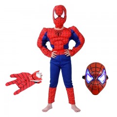 Set costum clasic Spiderman cu muschi , 3-5 ani, 100-110 cm, rosu, manusa discuri si mas