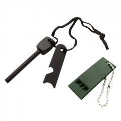 Amnar pentru camping , Ultimate Survival, otel inoxidabil, 10 cm, negru, fluier inclus