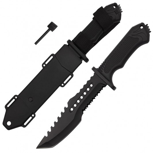 Cutit de vanatoare Survival Spirit, otel inoxidabil, amnar, 30.5 cm, negru, teaca incl Cutit de vanatoare Survival Spirit, otel inoxidabil, amnar, 30.5 cm, negru, teaca incl