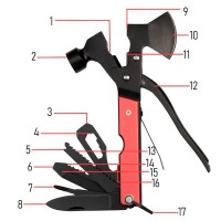 Cleste multifunctional  , Survival Instinct, otel inoxidabil, 16 functii, 16.5 cm, rosu