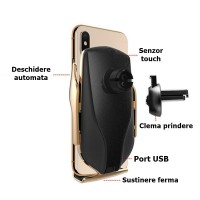 Suport auto cu incarcare rapida wireless , VrumVrum Friend, plastic, universal, senzor i