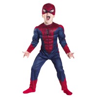 Set costum Avenge Spiderman cu muschi , pentru 7-9 ani, rosu si masca plastic Set costum Avenge Spiderman cu muschi , pentru 7-9 ani, rosu si masca plastic