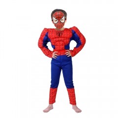 Set costum clasic Spiderman cu muschi , 3-5 ani, rosu si masca plastic