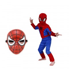 Set costum First Spiderman  pentru copii, 100% poliester, 100-110 cm si masca plastic