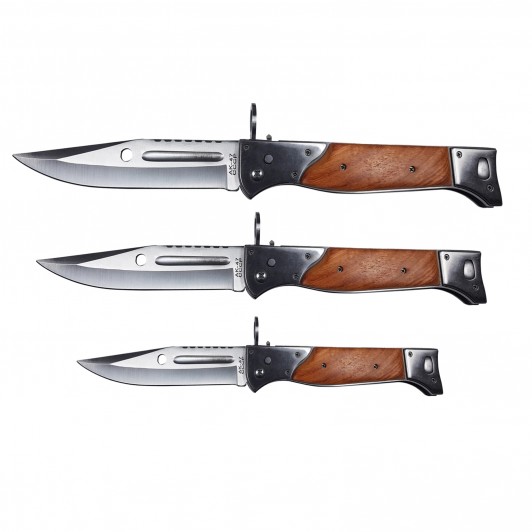 Set 3 briceaguri de vanatoare   Ak System, otel inoxidabil, maro, teaca inclusa