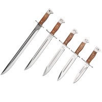 Set 5 cutite de vanatoare, model Ak Undercover, otel inoxidabil, maro, teaca inclusa