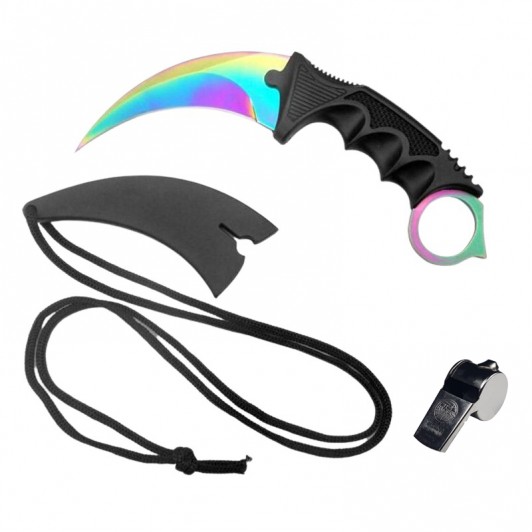 Cutit tip karambit DEPOX®, Fade Counter, cu teaca si snur, fluier salvare cadou Cutit tip karambit DEPOX®, Fade Counter, cu teaca si snur, fluier salvare cadou