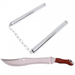 Set maceta de vanatoare Knife of Mind, otel inoxidabil, argintie, 46 cm si nunceag met Set maceta de vanatoare Knife of Mind, otel inoxidabil, argintie, 46 cm si nunceag met