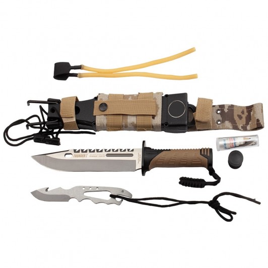 Cutit de vanatoare Thunder Clap, otel inoxidabil, 32.5 cm, bej, teaca inclusa Cutit de vanatoare Thunder Clap, otel inoxidabil, 32.5 cm, bej, teaca inclusa