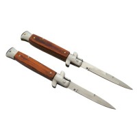 Set 2 briceaguri automate de vanatoare   Italian Blade, Stiletto, otel inoxidabil, maro