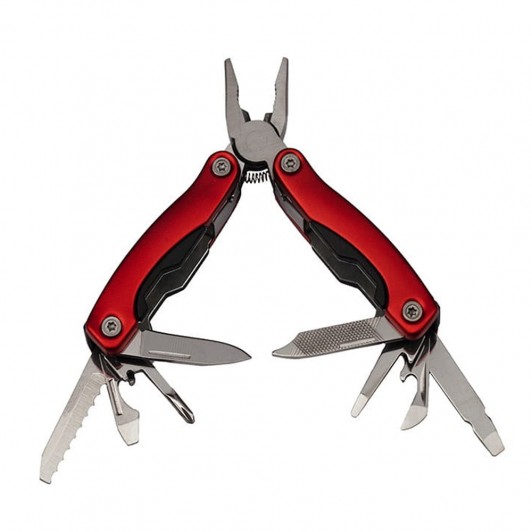 Mini cleste multifunctional   , Survival Instict, otel inoxidabil, 9 functii, 14 cm, rosu