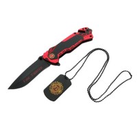 Briceag de vanatoare   Firefighter Rescue, 23 cm, otel inoxidabil, rosu, husa inclusa