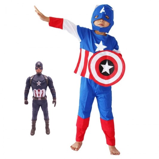 Costum Captain America pentru copii  , First Avenger, poliester, 3-5 ani, albastru, figur