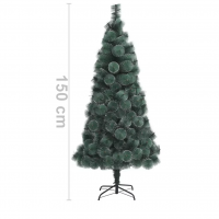 Brad de Craciun artificial pin verde cu spice albe, dimensiune 150 cm, cu suport