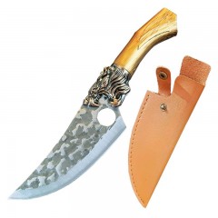 Cutit japonez lucrat manual , Tiger Claw, 29.5 cm, maro, teaca piele ecologica