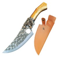 Cutit japonez de bucatarie , Tiger Claw, 29 cm, maro, teaca piele ecologica