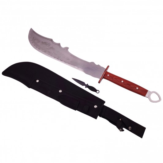 Sabie chinezeasca de razboi DEPOX®, Dragon Stance, otel inoxidabil, 75 cm, argintiu, cutit de arunca