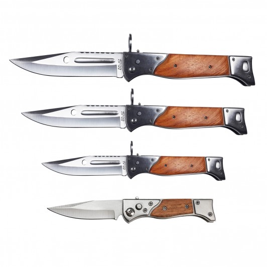 Set 4 briceaguri de vanatoare   Ak System, otel inoxidabil, maro, teaca inclusa