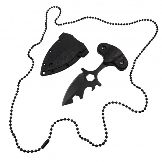 Cutit tactic de vanatoare , Broken Trust, 8 cm, negru, teaca cu lant inclusa