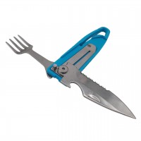 Set tacamuri pentru camping si drumetii  , cutit si furculita, tip briceag, 16 cm, albast