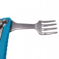 Set tacamuri pentru camping si drumetii  , cutit si furculita, tip briceag, 16 cm, albast