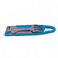 Set tacamuri pentru camping si drumetii  , cutit si furculita, tip briceag, 16 cm, albast