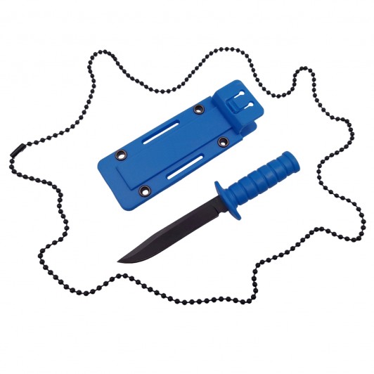 Cutit tactic de vanatoare , Military Convoy, 10 cm, albastru, teaca cu lant inclusa
