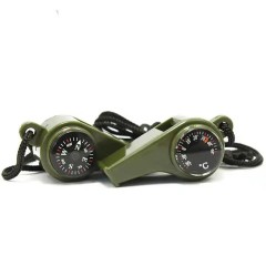 Set 2 fluiere 3 in 1    cu busola si termometru , 6 cm , verde