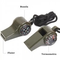 Set 3 fluiere 3 in 1    cu busola si termometru , 6 cm , verde