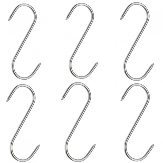 Set sase Carlige afumatoare carne , macelarie   , 17 cm , inox