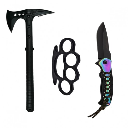 Set Topor Survivor 39 cm , Briceag de vanatoare 21 cm si Box aluminiu , negru Set Topor Survivor 39 cm , Briceag de vanatoare 21 cm si Box aluminiu , negru